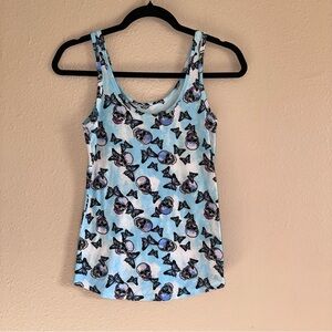 No Boundaries Juniors Scoop Neck Tank Top Blue Skull Butterfly Pattern S (3-5)